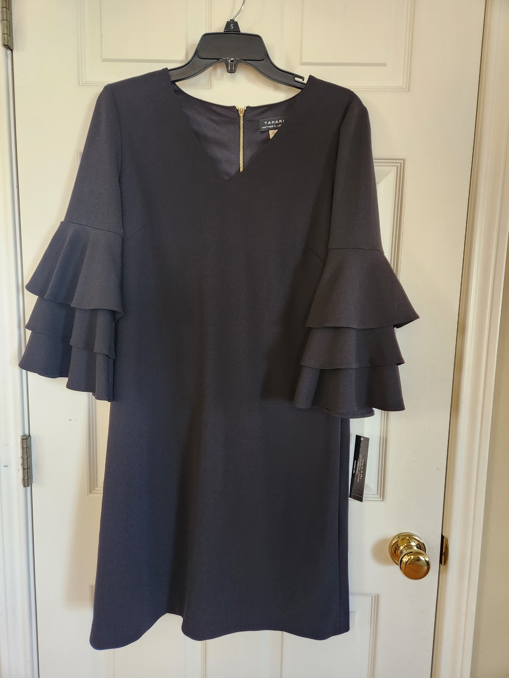 Tahari ASL Navy Tiered-Sleeve Shift Dress